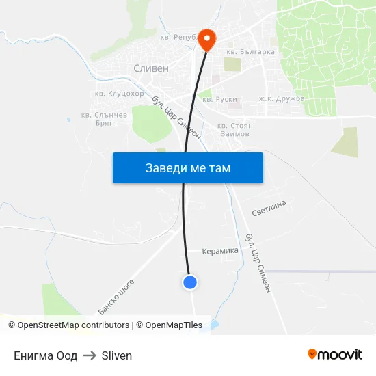 Енигма Оод to Sliven map