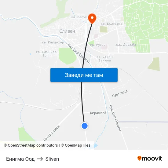 Енигма Оод to Sliven map