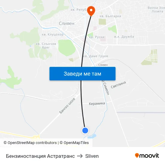 Бензиностанция Астратранс to Sliven map
