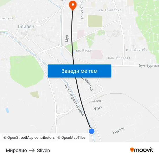 Миролио to Sliven map