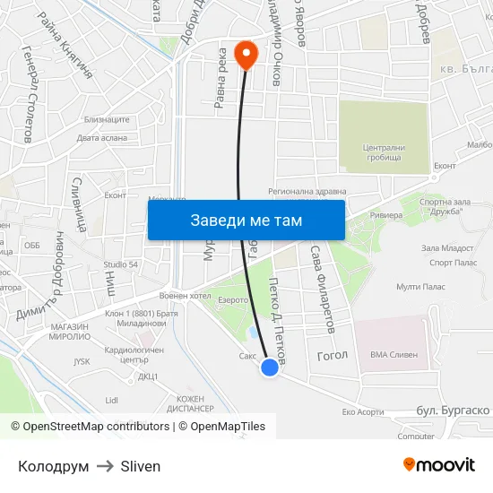 Колодрум to Sliven map
