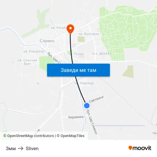 Змм to Sliven map