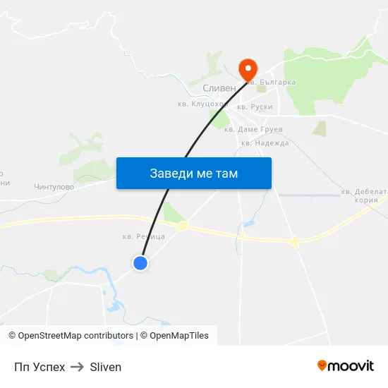 Пп Успех to Sliven map