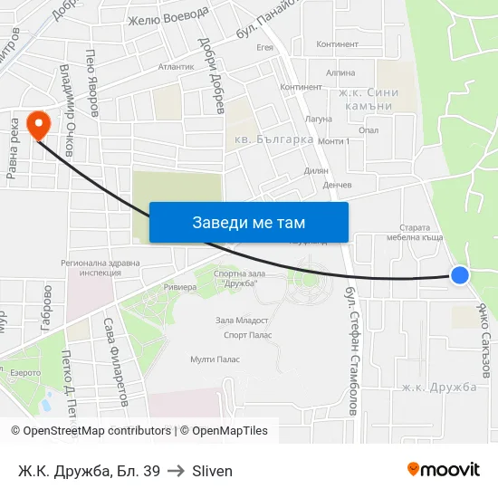 Ж.К. Дружба, Бл. 39 to Sliven map