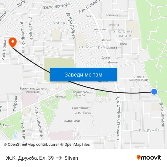 Ж.К. Дружба, Бл. 39 to Sliven map