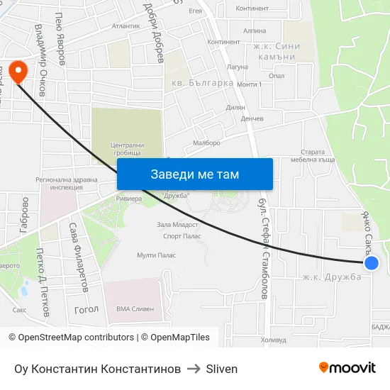 Оу Константин Константинов to Sliven map
