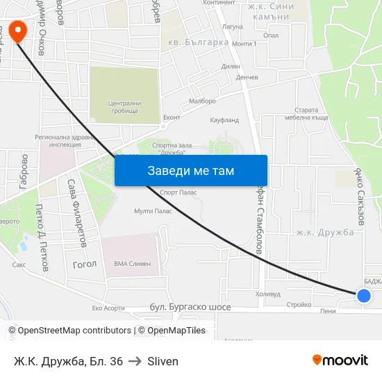 Ж.К. Дружба, Бл. 36 to Sliven map