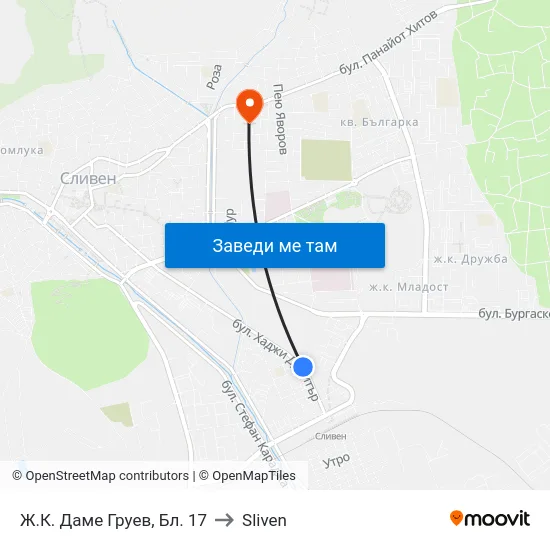 Ж.К. Даме Груев, Бл. 17 to Sliven map