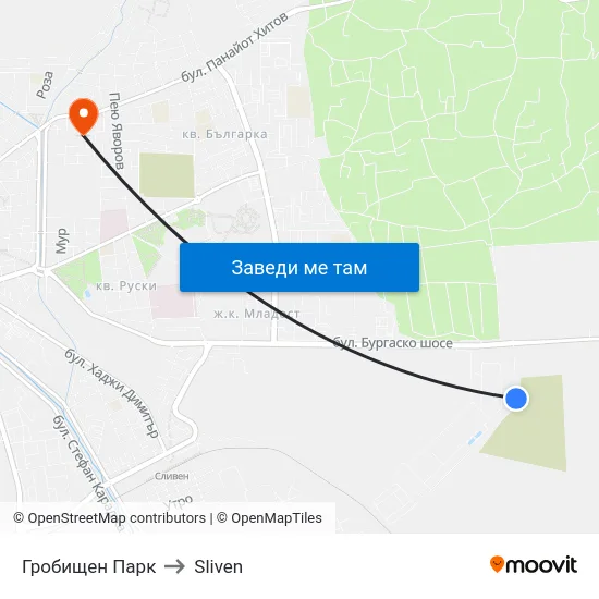 Гробищен Парк to Sliven map