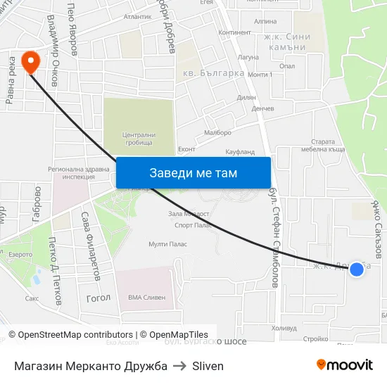 Магазин Мерканто Дружба to Sliven map