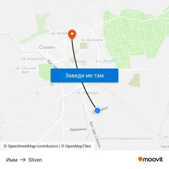 Имм to Sliven map