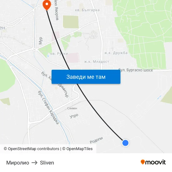 Миролио to Sliven map