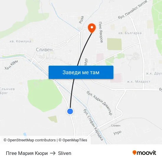 Пгее Мария Кюри to Sliven map