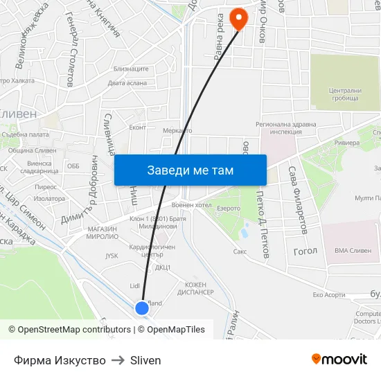 Фирма Изкуство to Sliven map