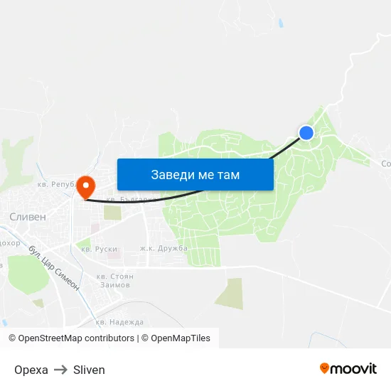Ореха to Sliven map