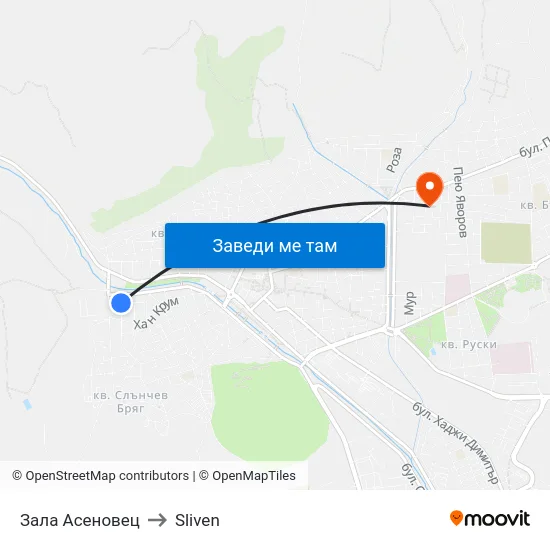 Зала Асеновец to Sliven map