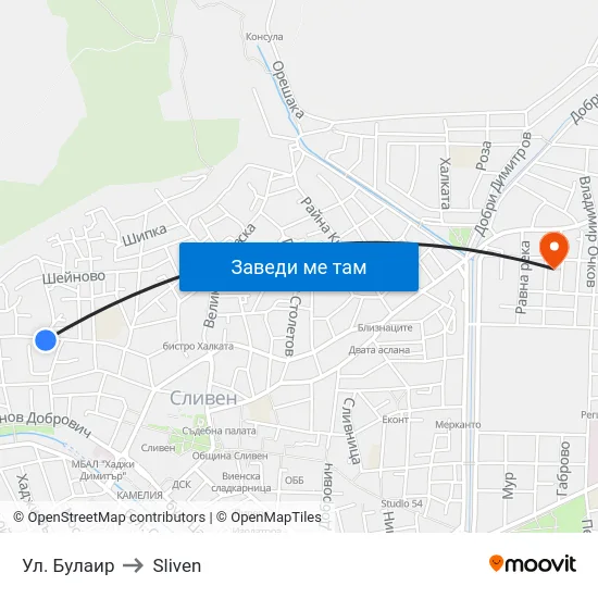 Ул. Булаир to Sliven map