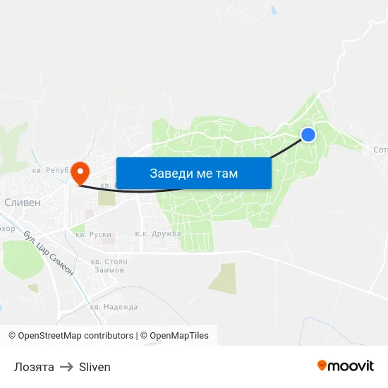 Лозята to Sliven map