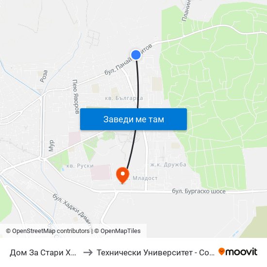 Дом За Стари Хора to Технически Университет - София map