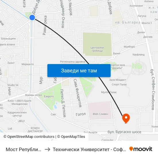 Мост Република to Технически Университет - София map
