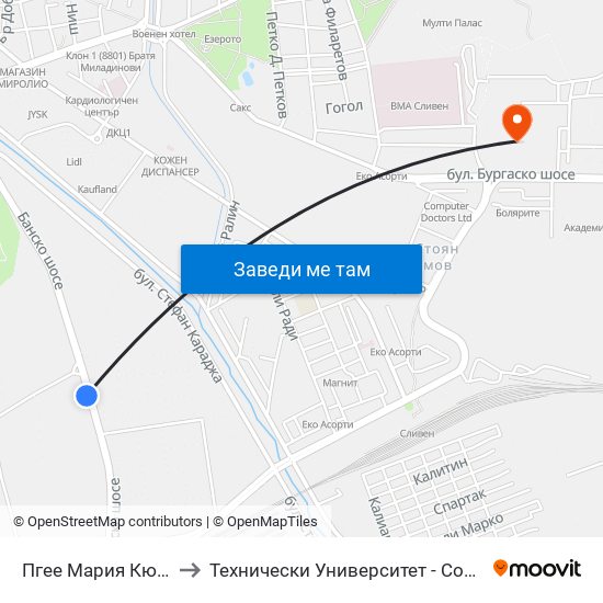 Пгее Мария Кюри to Технически Университет - София map