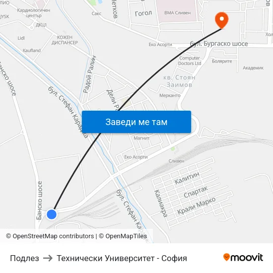 Подлез to Технически Университет - София map