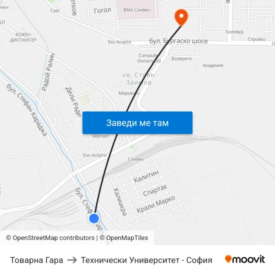 Товарна Гара to Технически Университет - София map