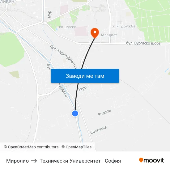 Миролио to Технически Университет - София map