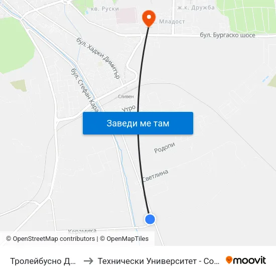 Тролейбусно Депо to Технически Университет - София map
