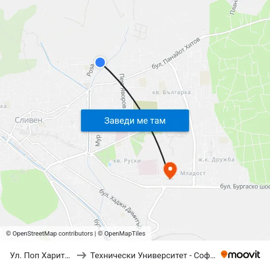 Ул. Поп Харитон to Технически Университет - София map