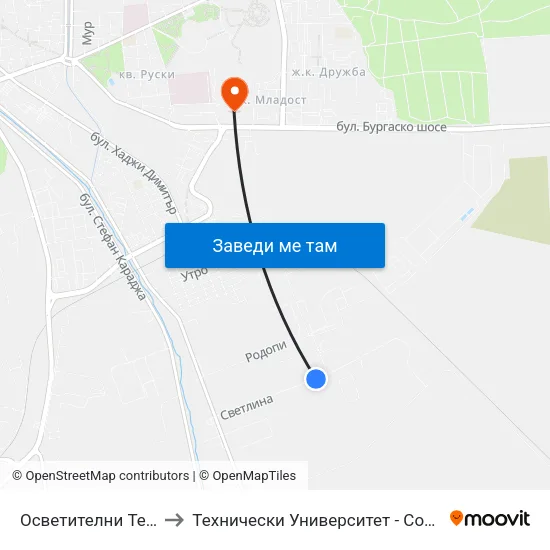 Осветителни Тела to Технически Университет - София map