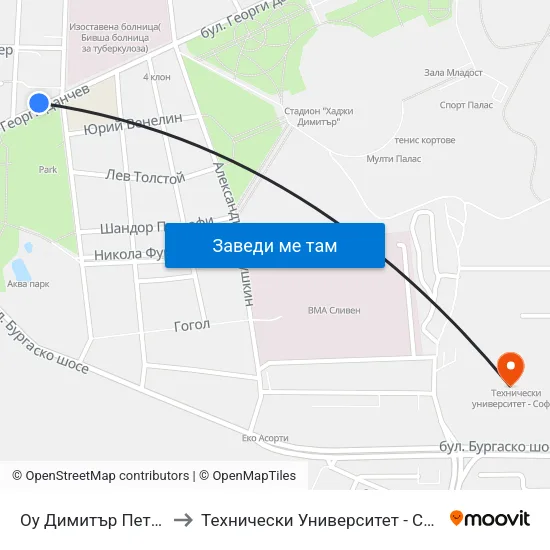 Оу Димитър Петров to Технически Университет - София map