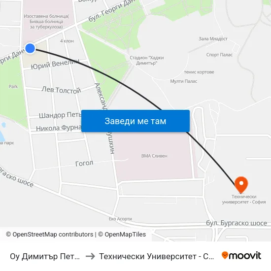 Оу Димитър Петров to Технически Университет - София map