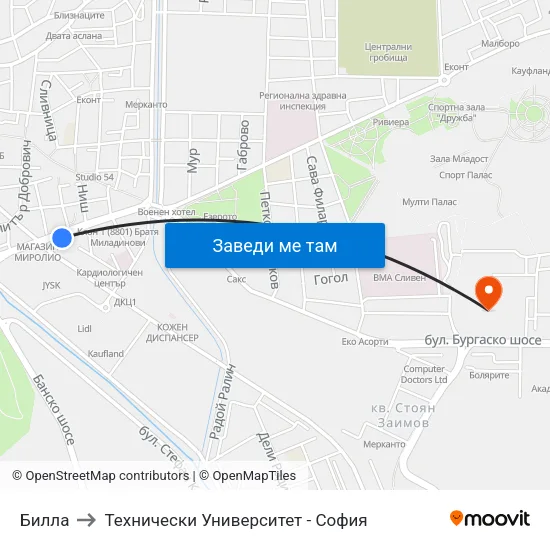 Билла to Технически Университет - София map