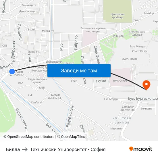 Билла to Технически Университет - София map