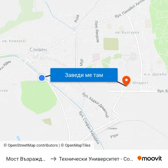 Мост Възраждане to Технически Университет - София map