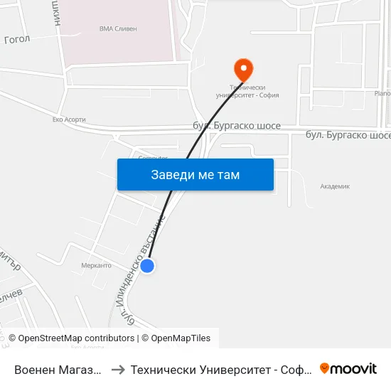 Военен Магазин to Технически Университет - София map