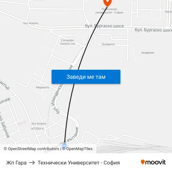 Жп Гара to Технически Университет - София map
