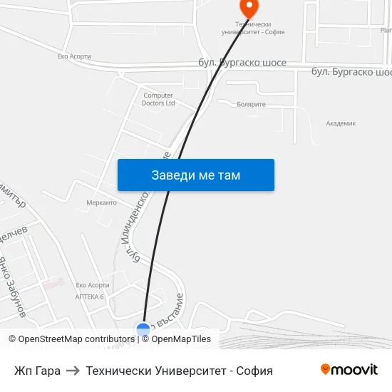 Жп Гара to Технически Университет - София map