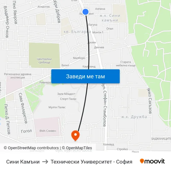 Сини Камъни to Технически Университет - София map