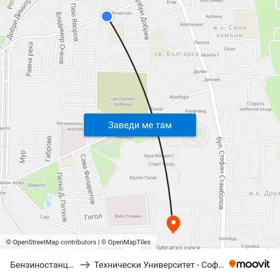Бензиностанция to Технически Университет - София map