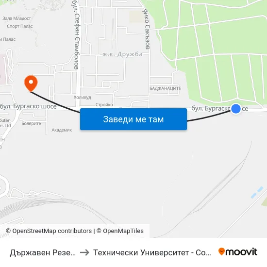 Държавен Резерв to Технически Университет - София map