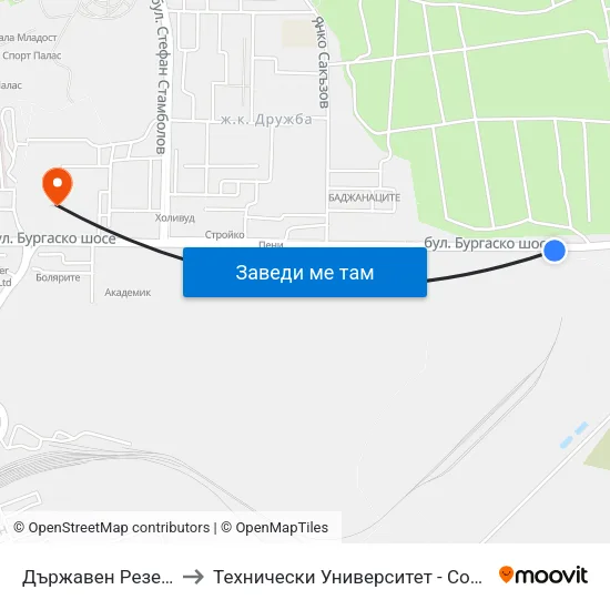 Държавен Резерв to Технически Университет - София map