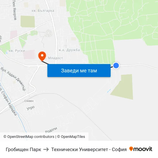 Гробищен Парк to Технически Университет - София map