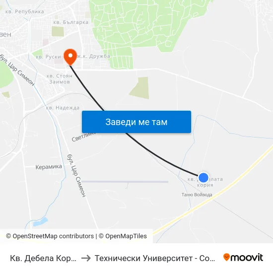 Кв. Дебела Кория to Технически Университет - София map
