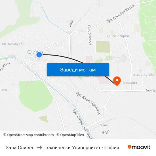 Зала Сливен to Технически Университет - София map