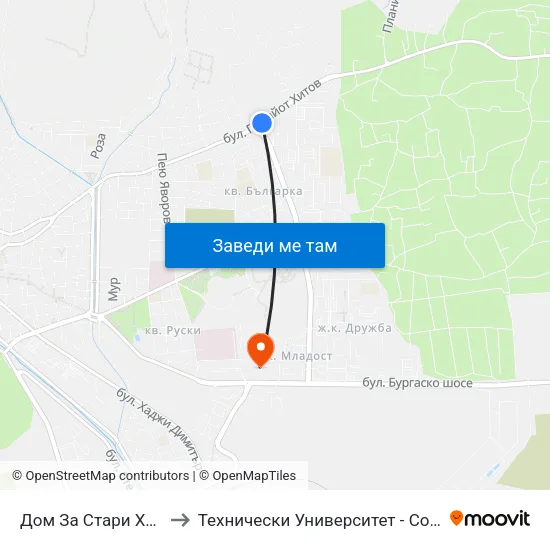 Дом За Стари Хора to Технически Университет - София map