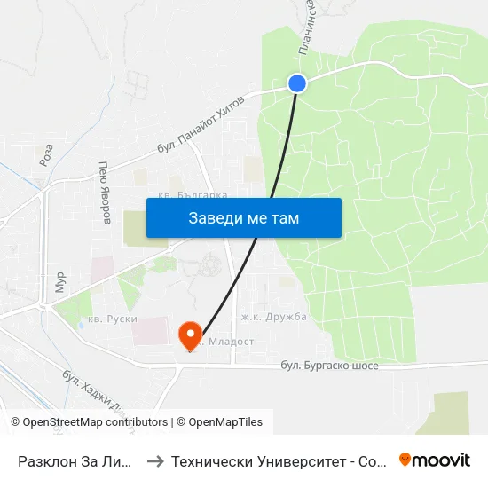 Разклон За Лифта to Технически Университет - София map