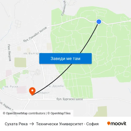 Сухата Река to Технически Университет - София map