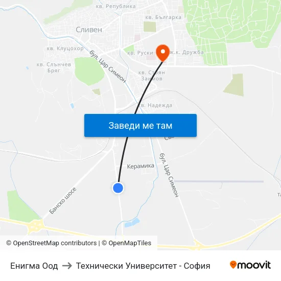 Енигма Оод to Технически Университет - София map